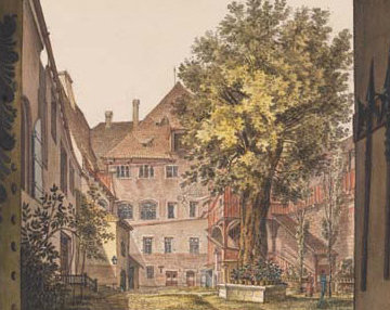 Burghof mit alter Linde 1833, Zeichnung von Georg Christoph Wilder | © Germanisches Nationalmuseum, HZ 4292, Kps. 1062